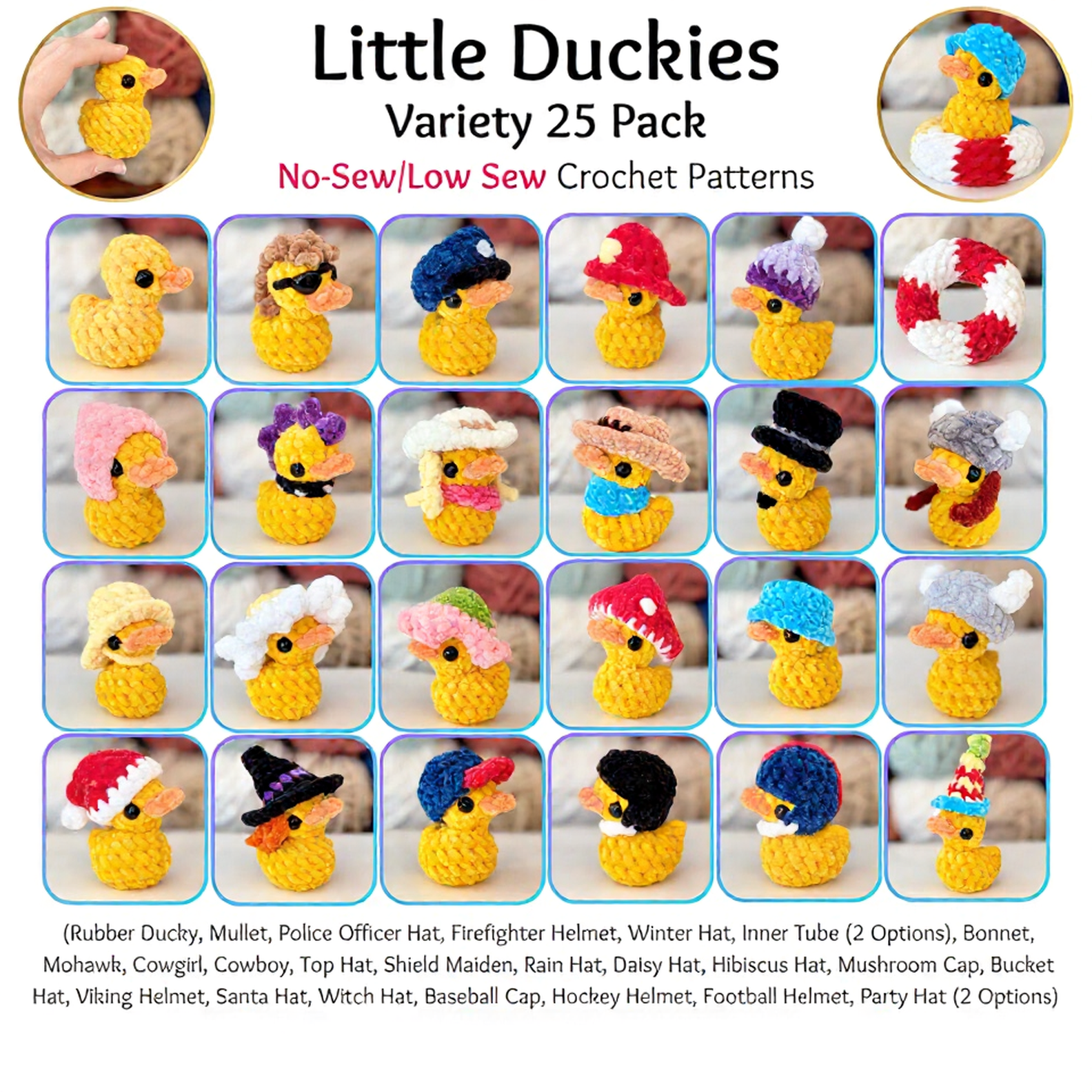 Little Duckies 25-in-1 Crochet Pattern Pack – No-Sew & Low-Sew Rubber Duck Designs (Digital PDF)