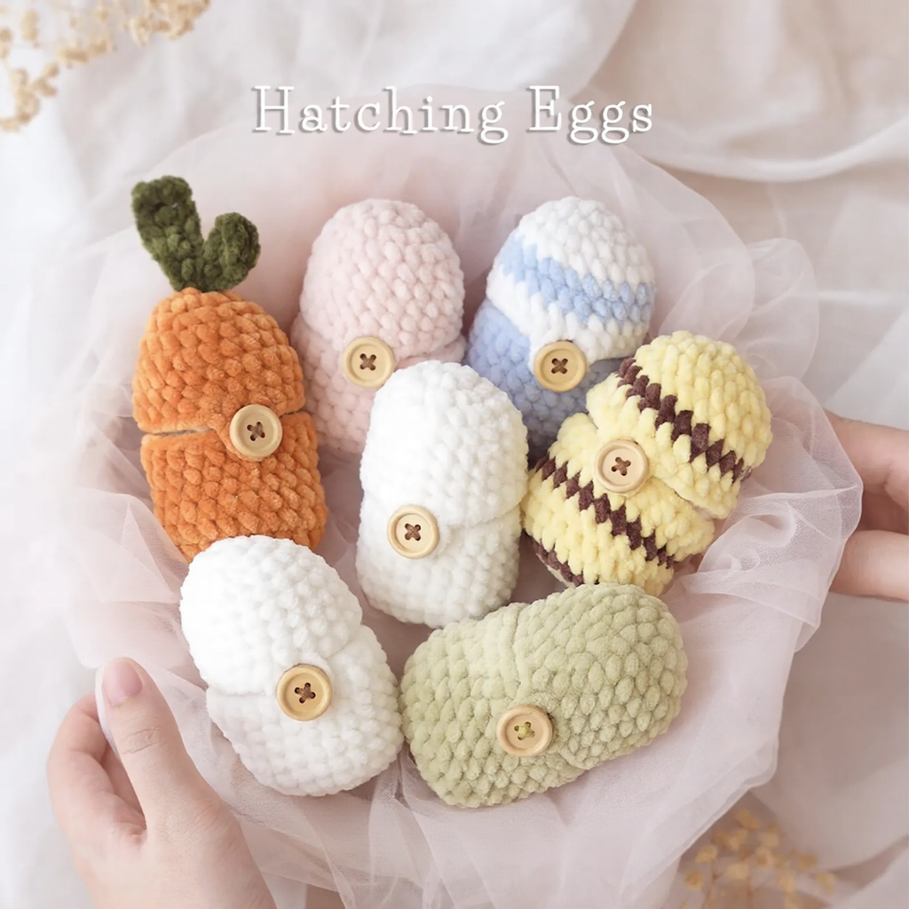 Mini animals, hatching animals, no sew amigurumi crochet patterns bunny, panda, bear, chicken, cat, dog, pig