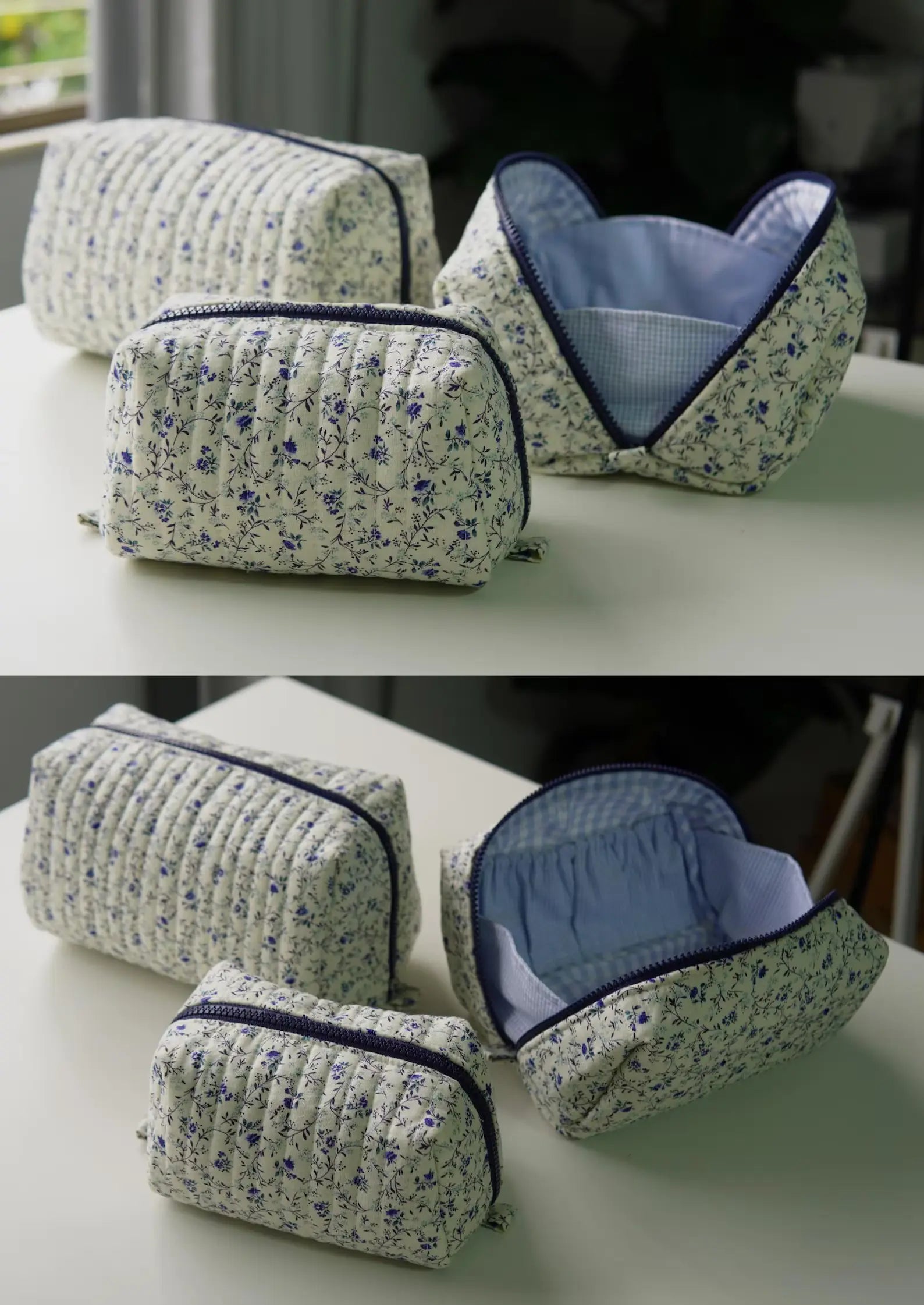 Open-Up Pouch PDF Sewing Pattern — Quilted Makeup Bag in 3 Sizes