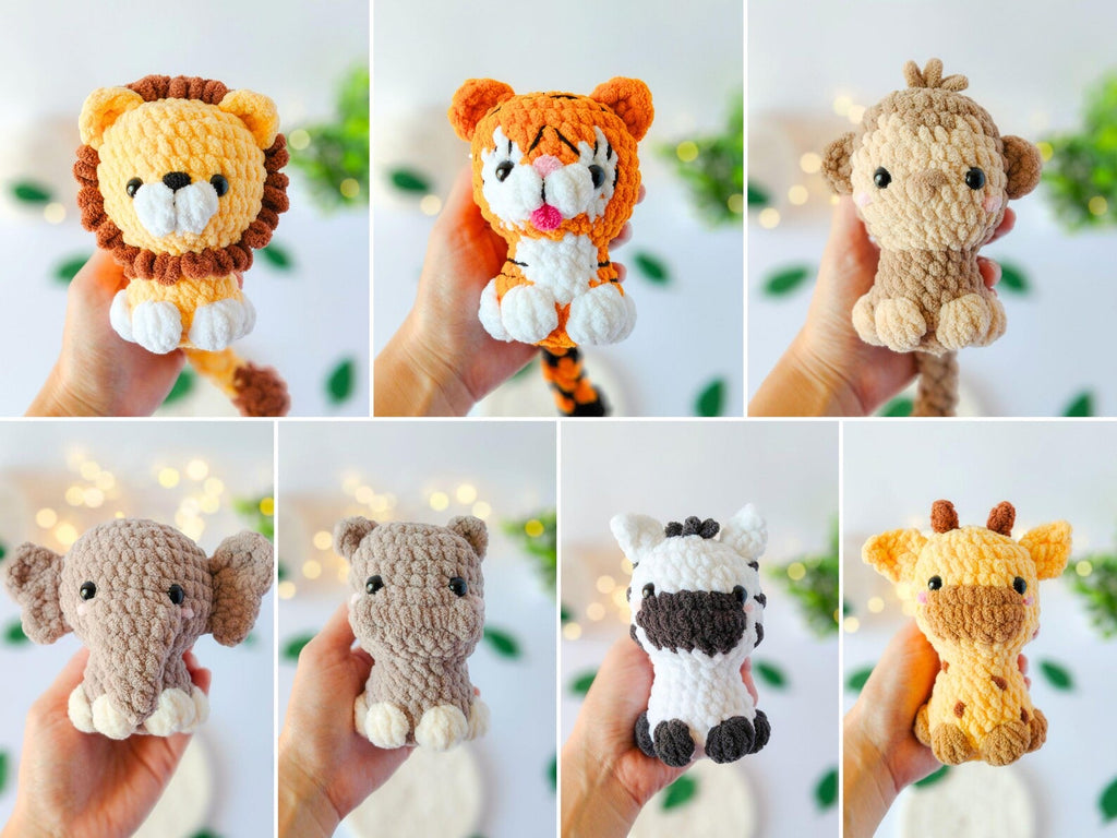 14-in-1 No-Sew Safari Amigurumi Crochet Pattern PDF | 14 Animal Plush Bundle