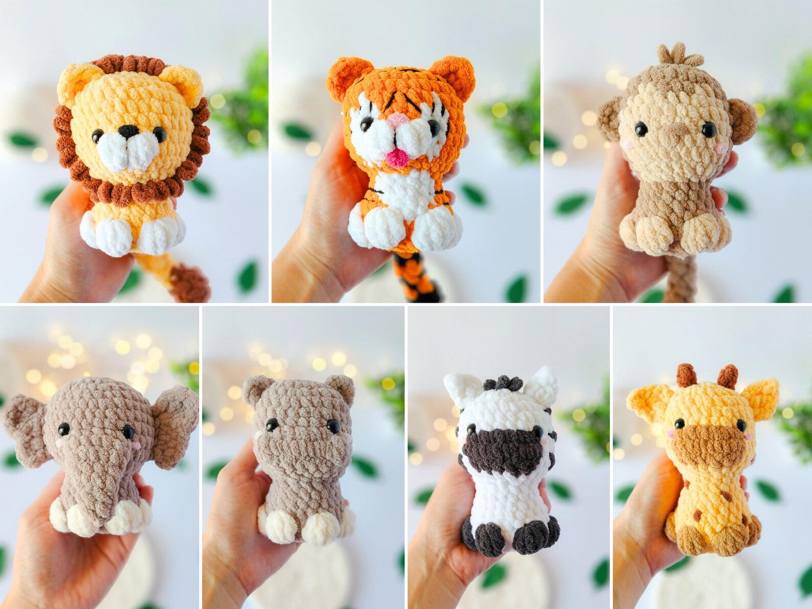 14-in-1 No-Sew Safari Amigurumi Crochet Pattern PDF | 14 Animal Plush Bundle