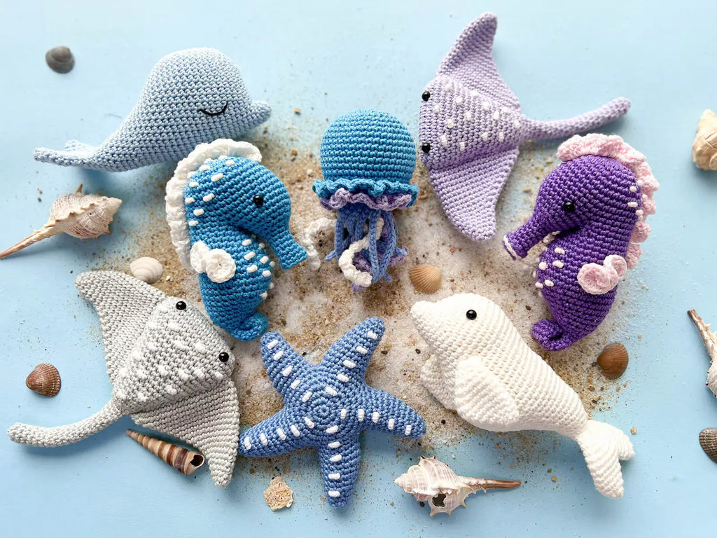 Crochet Sea Animals Pattern Bundle — Seahorse, Jellyfish, Beluga & More (PDF, English & French)