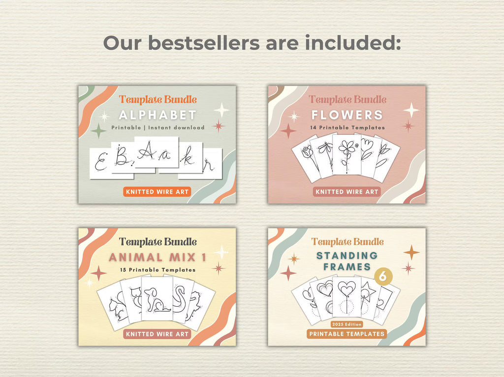 Wire Art Template Bundle | Knitted Wire + Wire Wrap + Tricotin I-Cord Patterns | Flower & Wire Name Templates