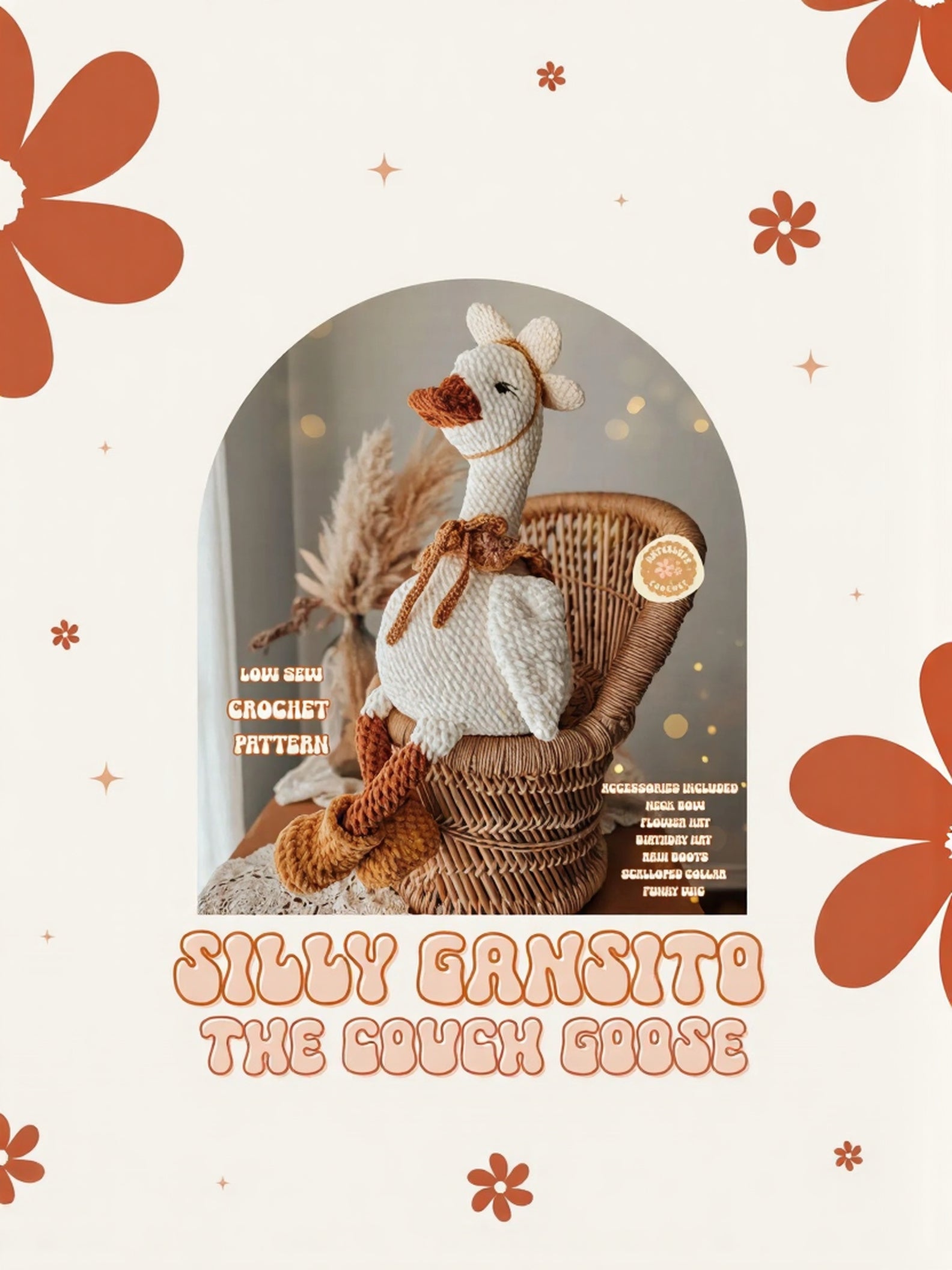 Silly Gansito Couch Goose Crochet Pattern — Low-Sew Amigurumi (PDF)